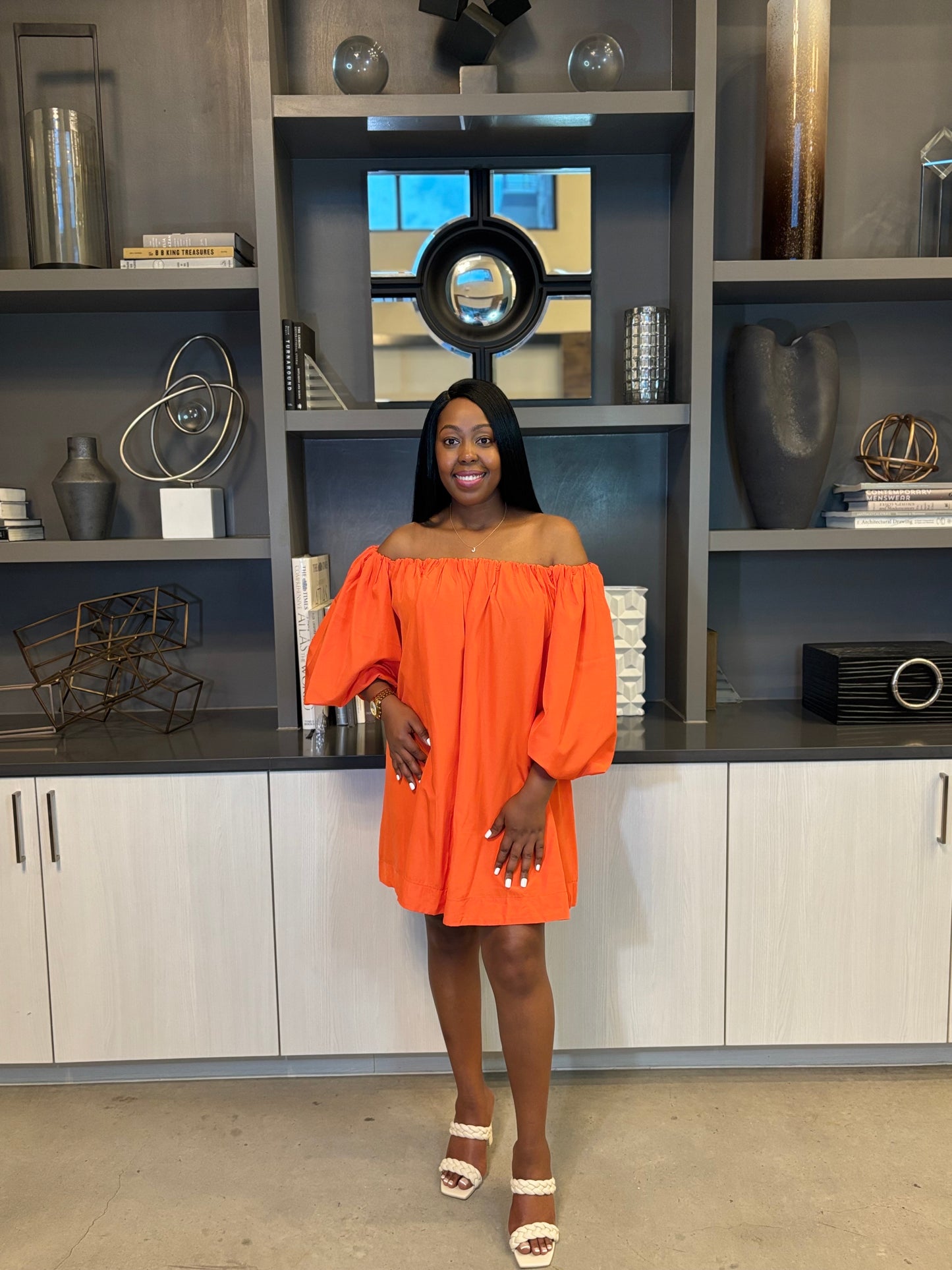 Tangerine dusk off shoulder Dress
