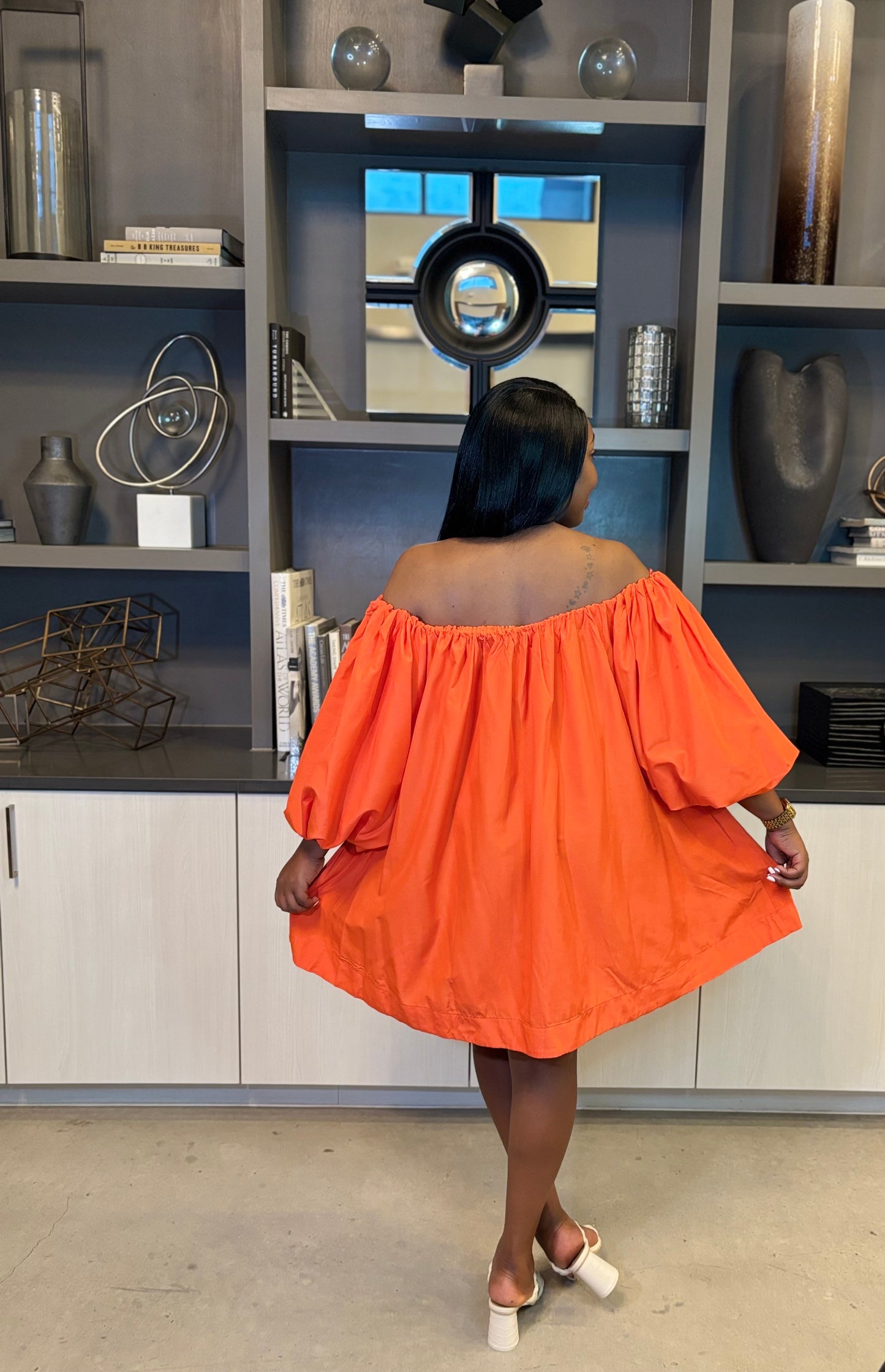 Tangerine dusk off shoulder Dress