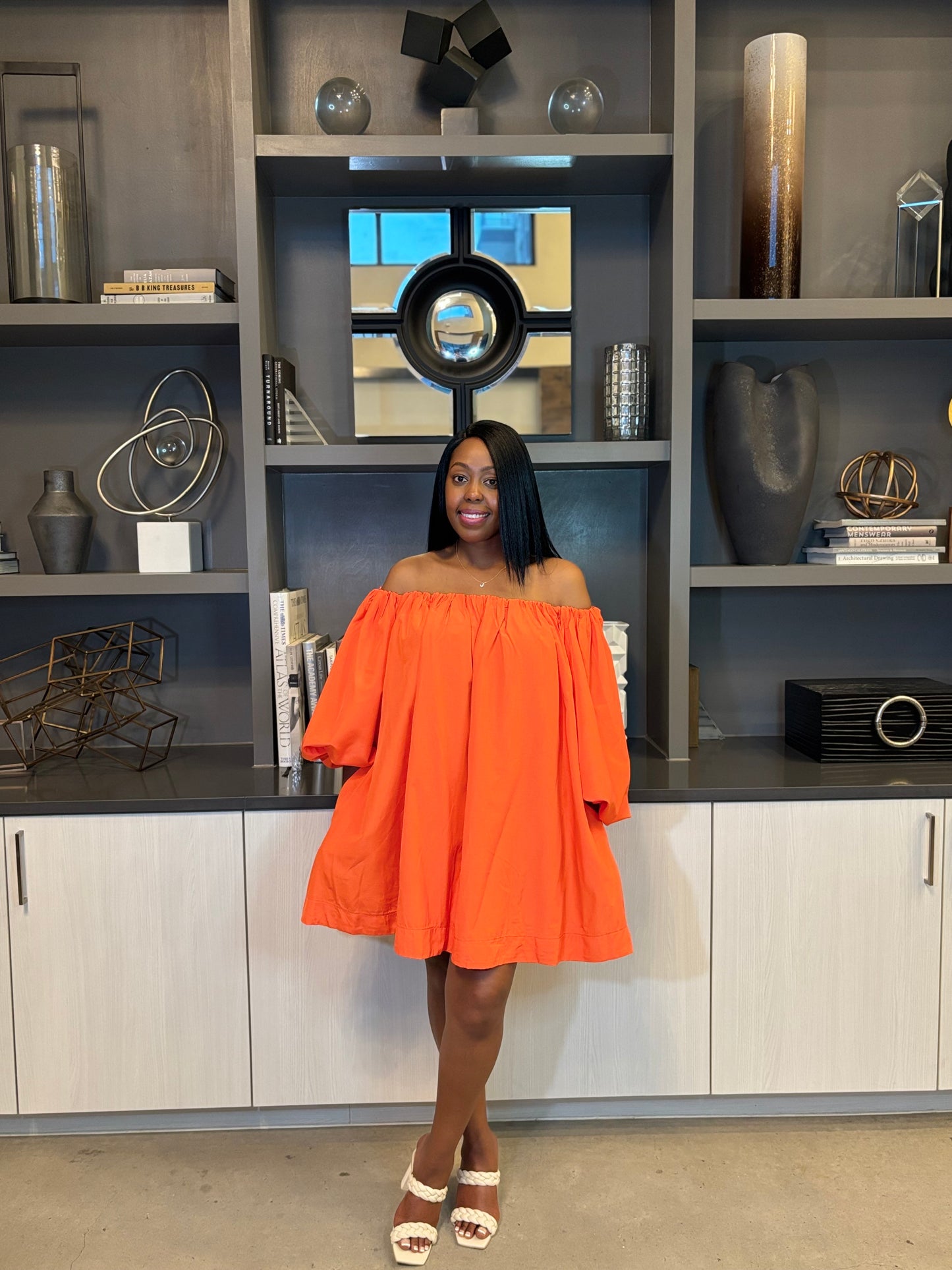 Tangerine dusk off shoulder Dress