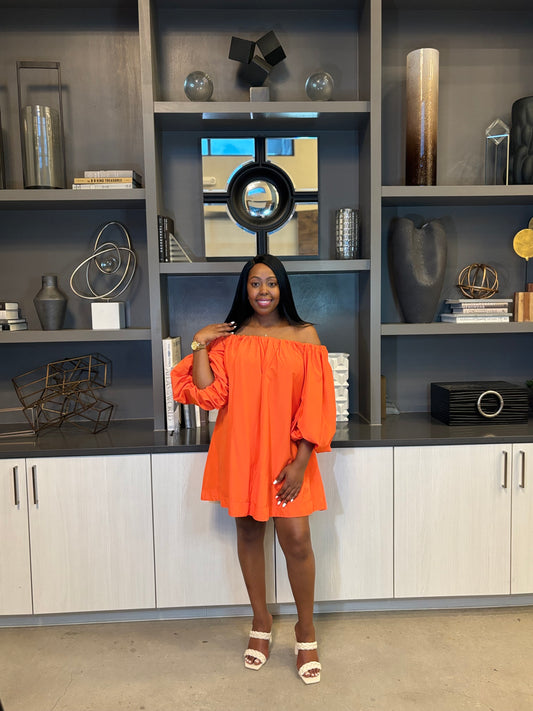 Tangerine dusk off shoulder Dress
